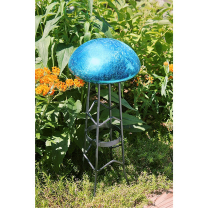 ACHLA Toad Stool Teal Crackle Glass | Hand-Blown Garden Ornament | Patio & Garden Accent | 9 x 9 x 5.5 in | Model TS-T-C