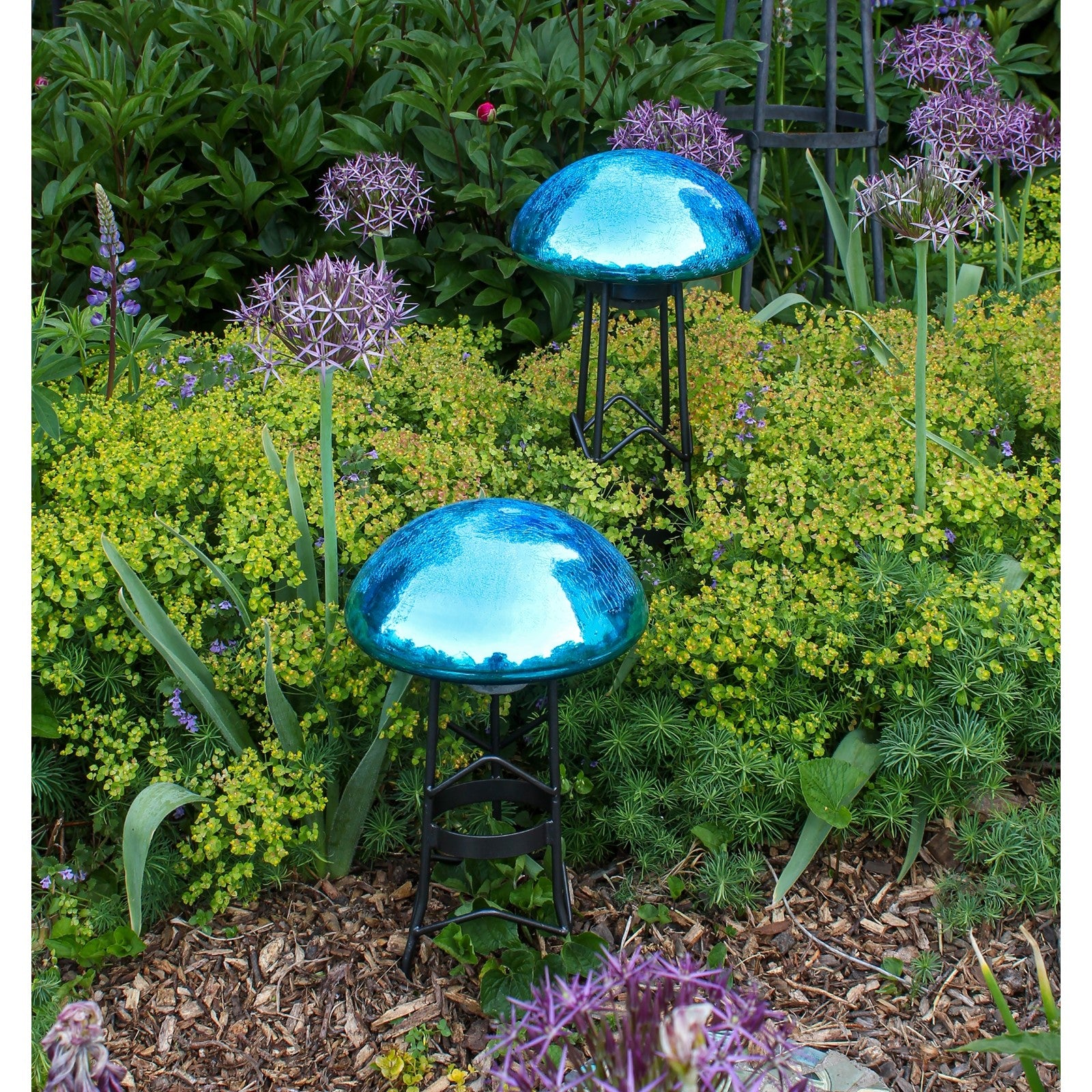 ACHLA Toad Stool Teal Crackle Glass | Hand-Blown Garden Ornament | Patio & Garden Accent | 9 x 9 x 5.5 in | Model TS-T-C