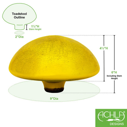 ACHLA Toad Stool Yellow Crackle Glass Garden Ornament | Hand-Blown Glass | Patio & Garden Decor | 9 x 9 x 5.5 in | Model TS-Y-C