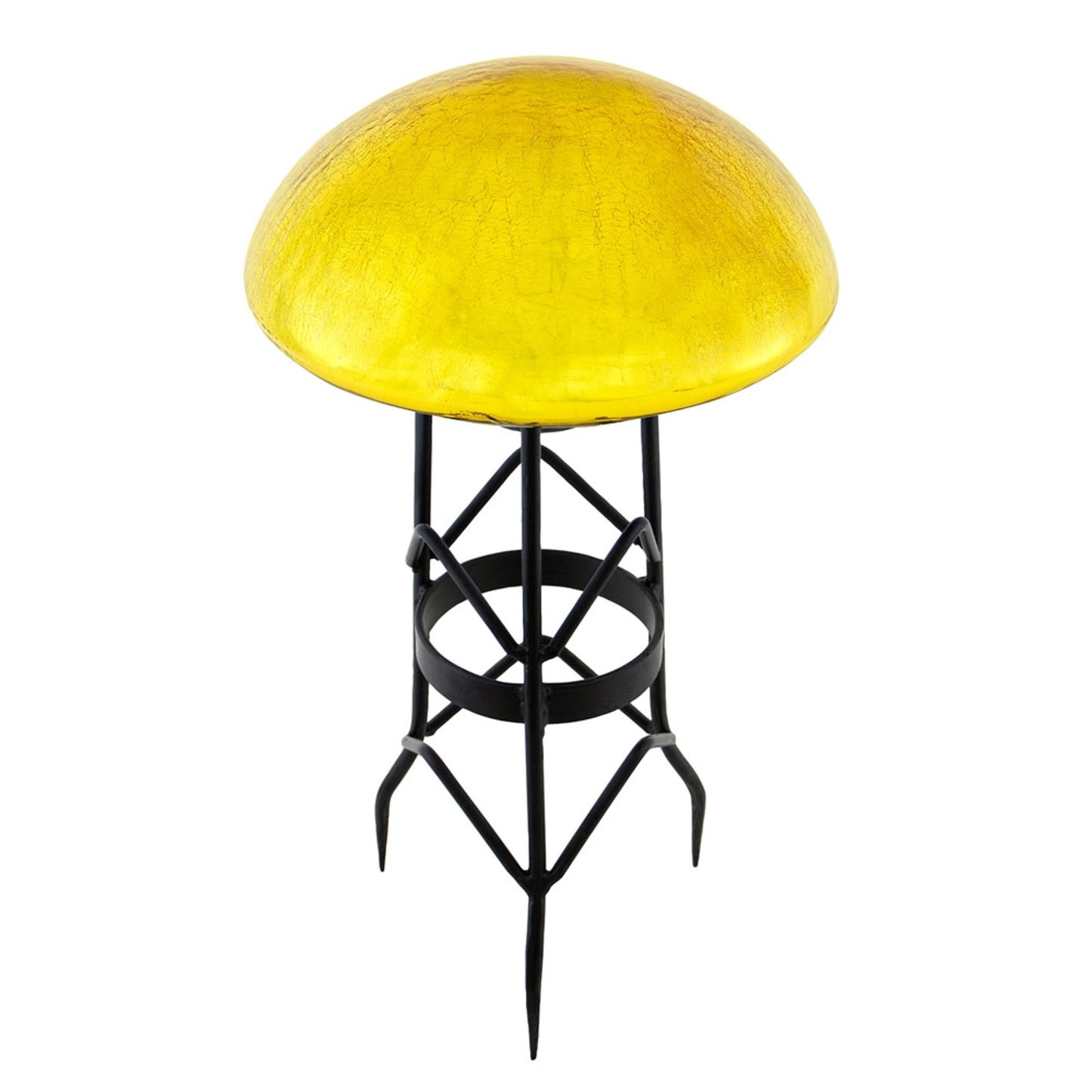 ACHLA Toad Stool Yellow Crackle Glass Garden Ornament | Hand-Blown Glass | Patio & Garden Decor | 9 x 9 x 5.5 in | Model TS-Y-C