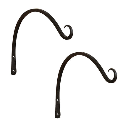 ACHLA 12in Upcurled Bracket 2-Pack | Black Wrought Iron Wall Hook | Outdoor & Indoor Hanging for Lanterns & Planters | Model TSH-05-2