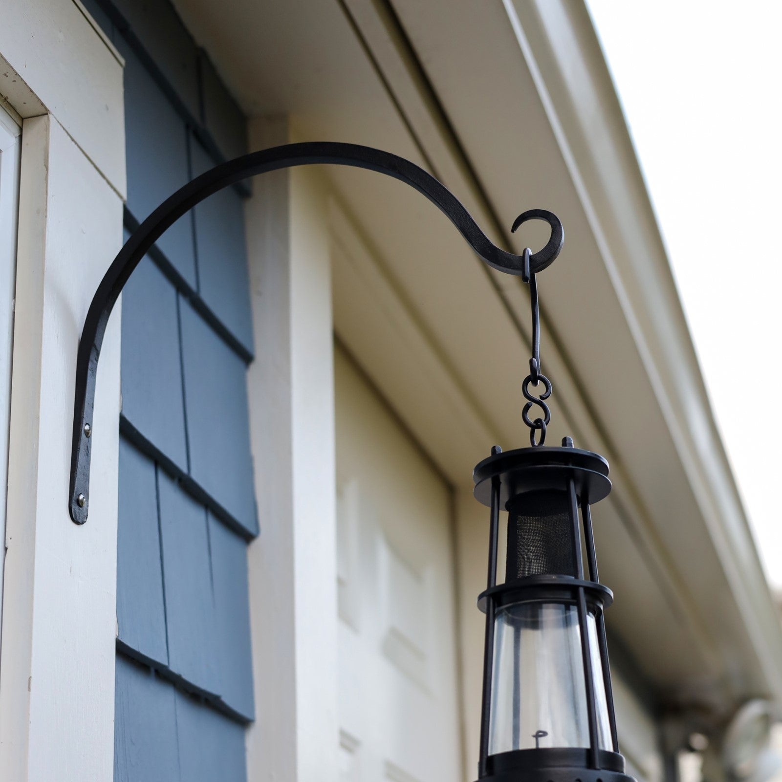 ACHLA 12in Upcurled Bracket 2-Pack | Black Wrought Iron Wall Hook | Outdoor & Indoor Hanging for Lanterns & Planters | Model TSH-05-2