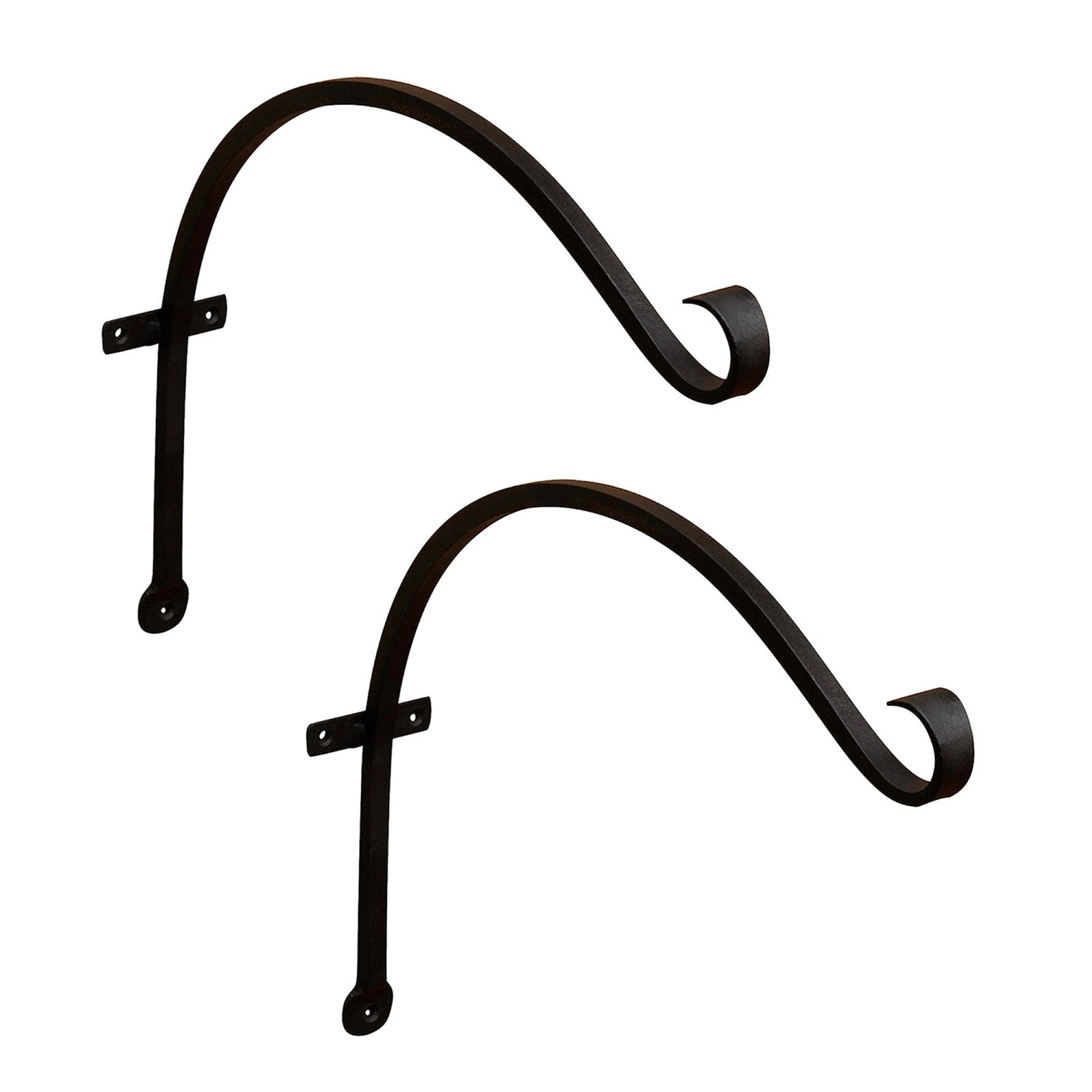 ACHLA 18in Upcurled Bracket 2-Pack | Wrought Iron Black Powdercoat | Outdoor Wall Hook for Lanterns & Planters | 21 x 3 x 9 in | Model TSH-06-2