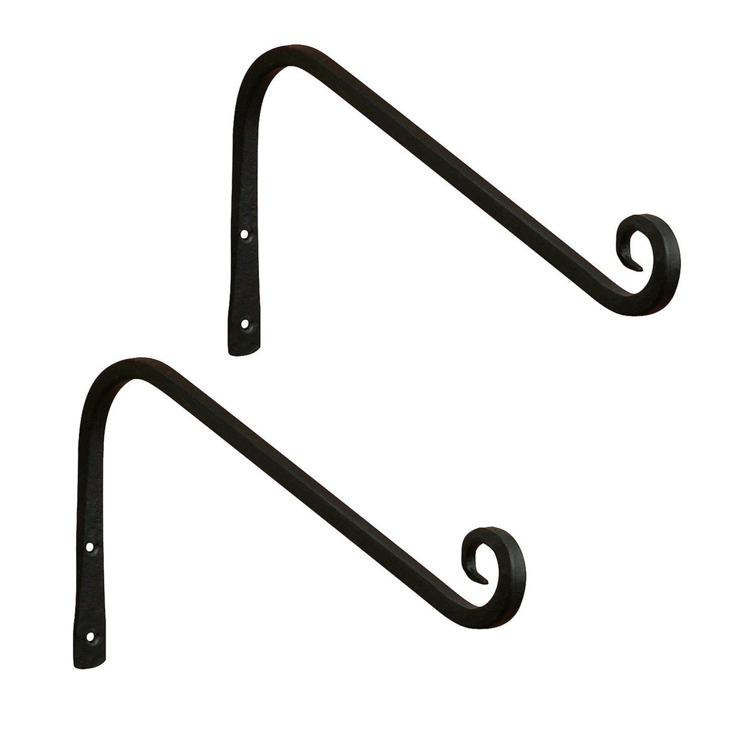ACHLA 12in Angled Upcurled Bracket 2-Pack | Black Powdercoat Wrought Iron | Outdoor Wall Hook for Lanterns, Planters & Bird Feeders | Model TSH-08-2