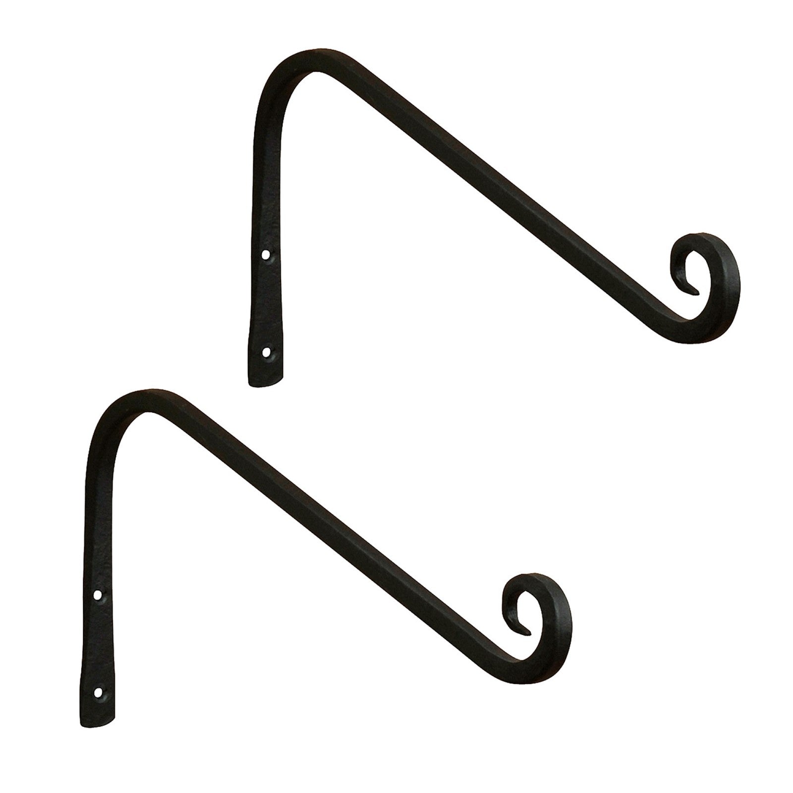 ACHLA 12in Angled Upcurled Bracket 2-Pack | Black Powdercoat Wrought Iron | Outdoor Wall Hook for Lanterns, Planters & Bird Feeders | Model TSH-08-2