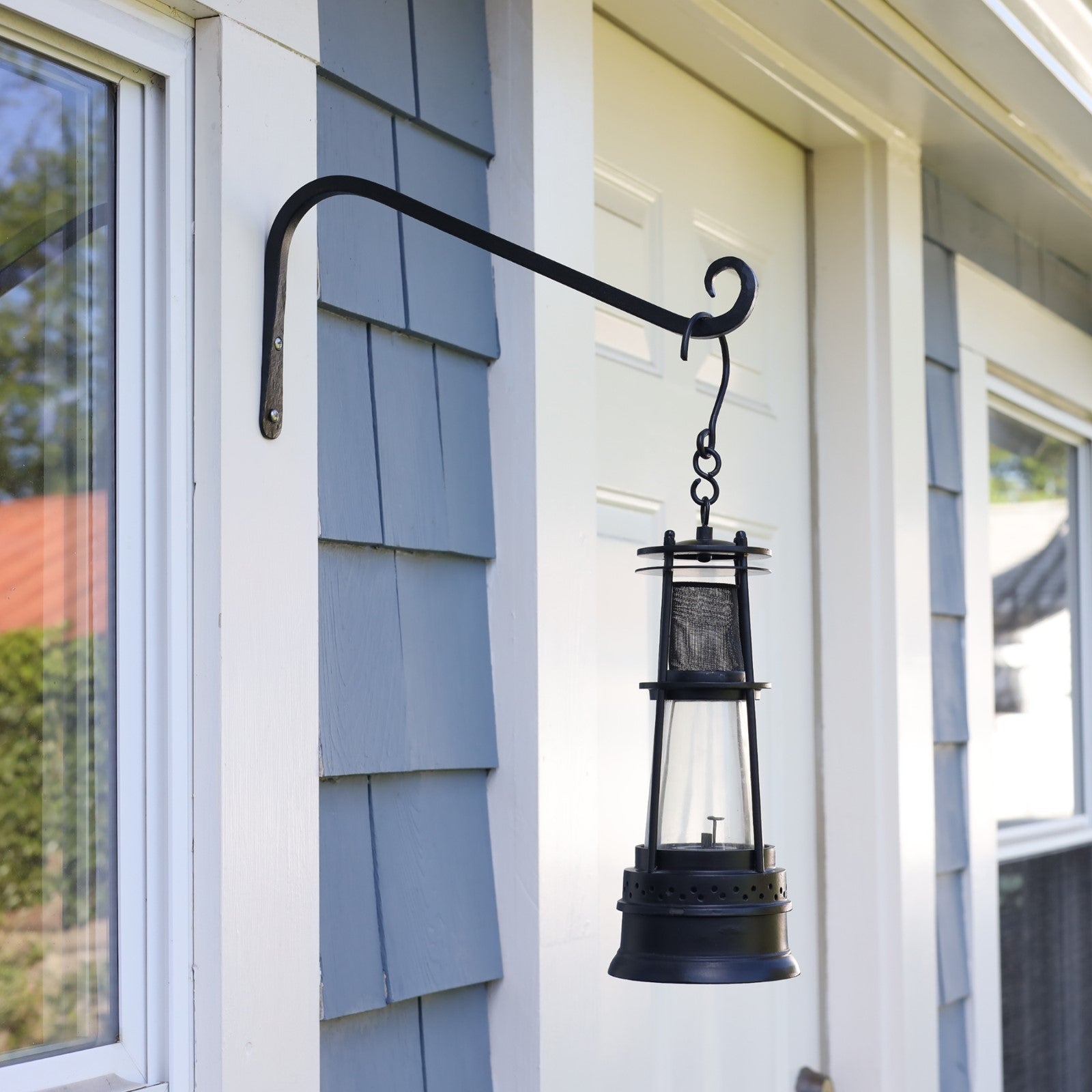 ACHLA 12in Angled Upcurled Bracket 2-Pack | Black Powdercoat Wrought Iron | Outdoor Wall Hook for Lanterns, Planters & Bird Feeders | Model TSH-08-2