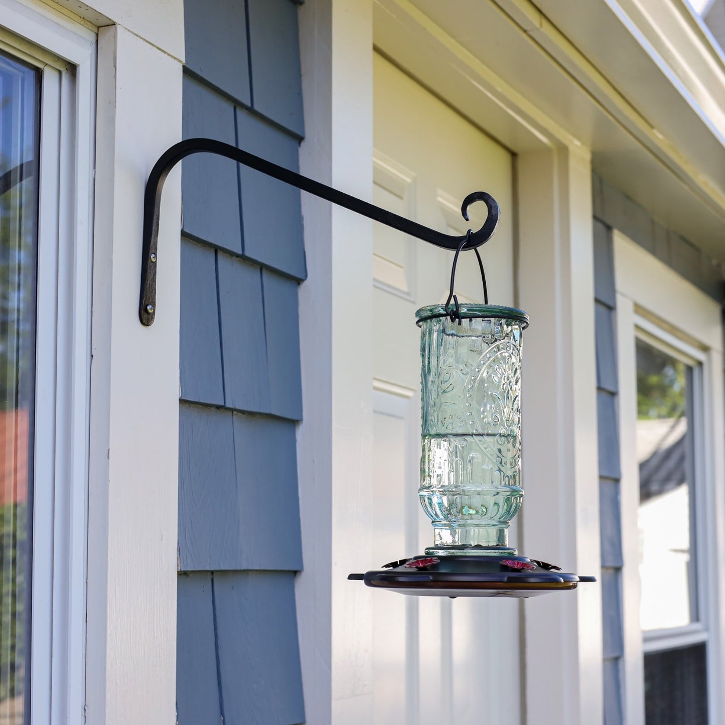 ACHLA 12in Angled Upcurled Bracket 2-Pack | Black Powdercoat Wrought Iron | Outdoor Wall Hook for Lanterns, Planters & Bird Feeders | Model TSH-08-2