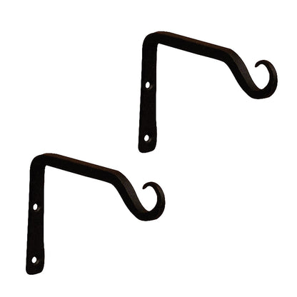 ACHLA Straight Upcurled Wall Bracket Hook 2-Pack | Wrought Iron Black Powdercoat | Indoor & Outdoor Hanging | 0.5 x 4 x 6 in | Model TSH-09-2