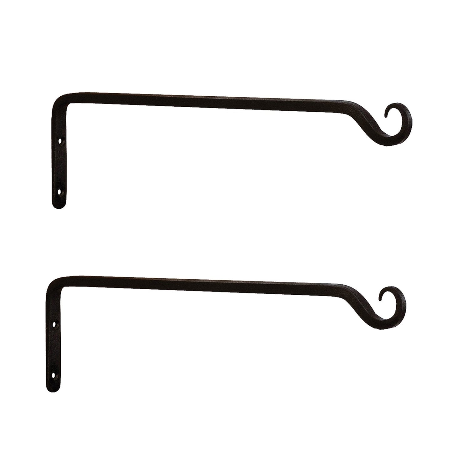 ACHLA 15in Straight Upcurled Bracket 2-Pack | Black Powdercoat Wrought Iron Wall Hook | Outdoor Planter & Lantern Hanger | Model TSH-10-2