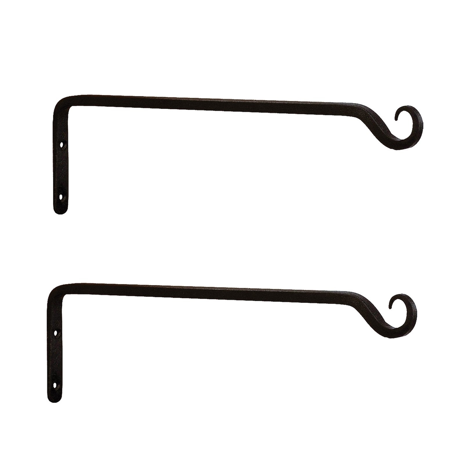 ACHLA 15in Straight Upcurled Bracket 2-Pack | Black Powdercoat Wrought Iron Wall Hook | Outdoor Planter & Lantern Hanger | Model TSH-10-2