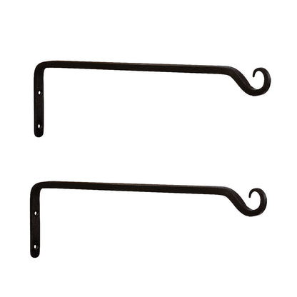 ACHLA 15in Straight Upcurled Bracket 2-Pack | Black Powdercoat Wrought Iron Wall Hook | Outdoor Planter & Lantern Hanger | Model TSH-10-2