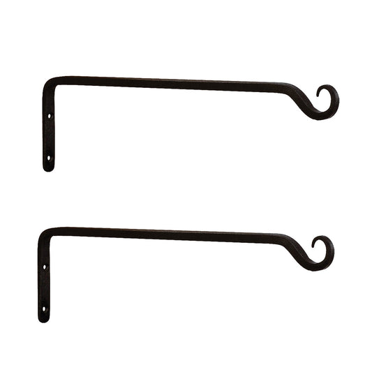 ACHLA 15in Straight Upcurled Bracket 2-Pack | Black Powdercoat Wrought Iron Wall Hook | Outdoor Planter & Lantern Hanger | Model TSH-10-2