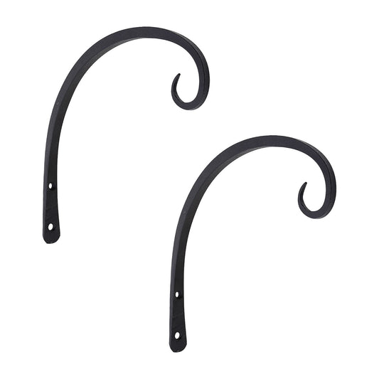 ACHLA 9in Downcurled Bracket 2-Pack | Wrought Iron Black Powdercoat Wall Hook | Outdoor Lantern & Planter Hanger | 0.5 x 6 x 10 in | Model TSH-11-2