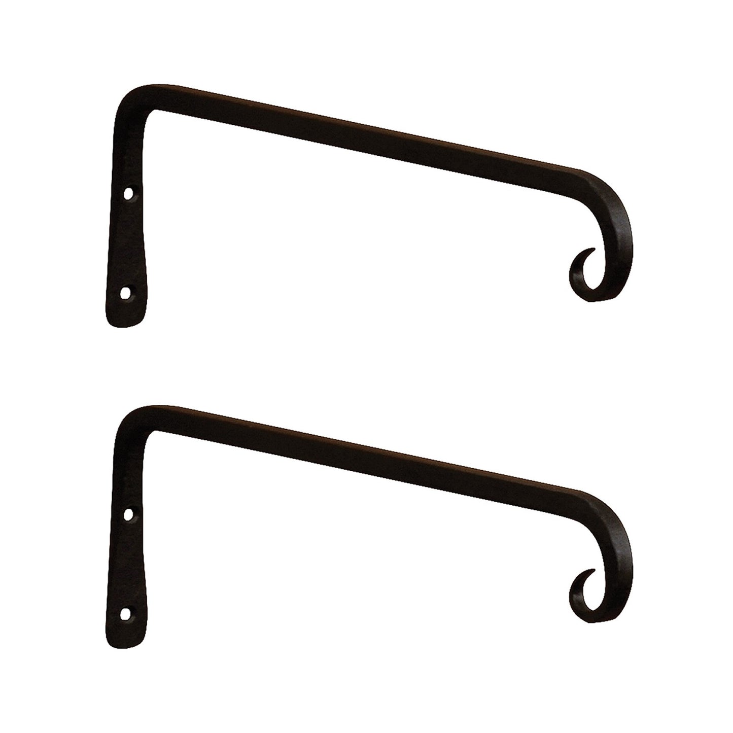 ACHLA 12in Straight Downcurled Bracket 2-Pack | Wrought Iron Black Powdercoat Wall Hook | Outdoor Lanterns, Planters & Bird Feeders | Model TSH-12-2