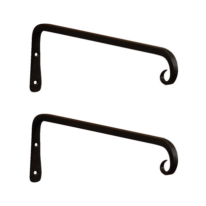 ACHLA 12in Straight Downcurled Bracket 2-Pack | Wrought Iron Black Powdercoat Wall Hook | Outdoor Lanterns, Planters & Bird Feeders | Model TSH-12-2