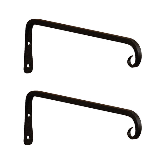 ACHLA 12in Straight Downcurled Bracket 2-Pack | Wrought Iron Black Powdercoat Wall Hook | Outdoor Lanterns, Planters & Bird Feeders | Model TSH-12-2