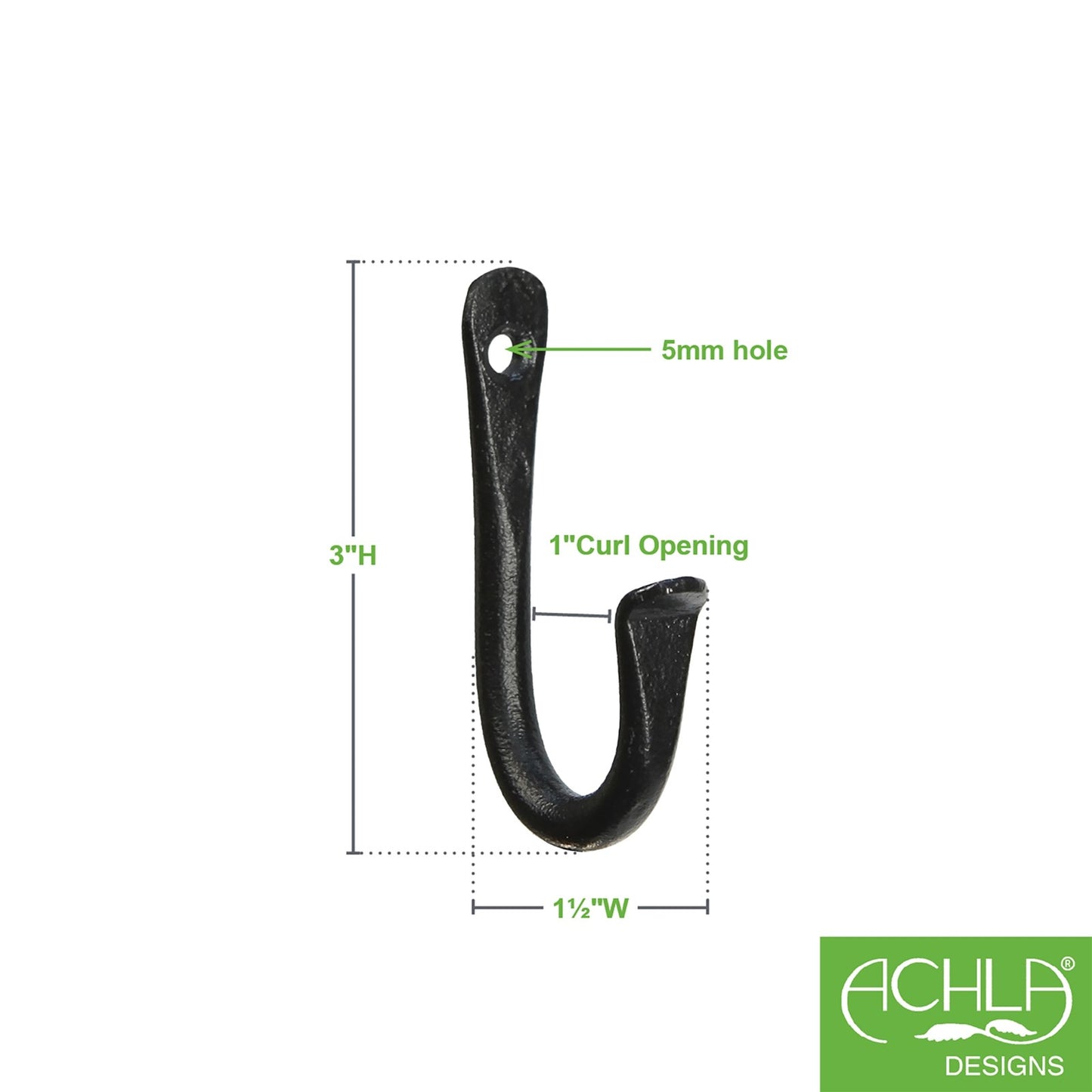 ACHLA TSH-15-3 3in J-Hook 3-Pack | Wrought Iron Black Powdercoat | Indoor & Outdoor Hanging | 3 x 0.5 x 2.5 in | Model TSH-15-3