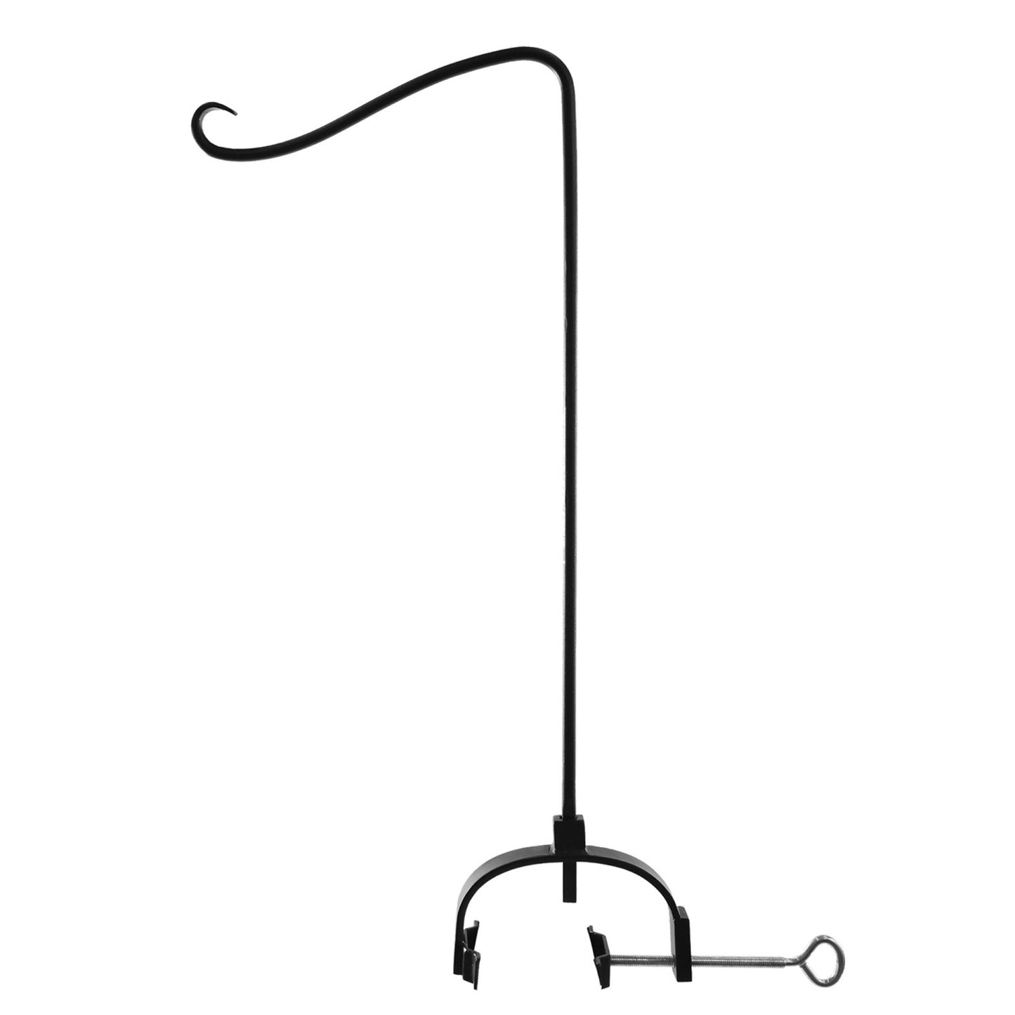 ACHLA Shepherd's Hook with Over Railing Bracket | Wrought Iron Black Powdercoat | Porch & Deck for Birdfeeders, Lanterns, String Lights | Model TSW-03