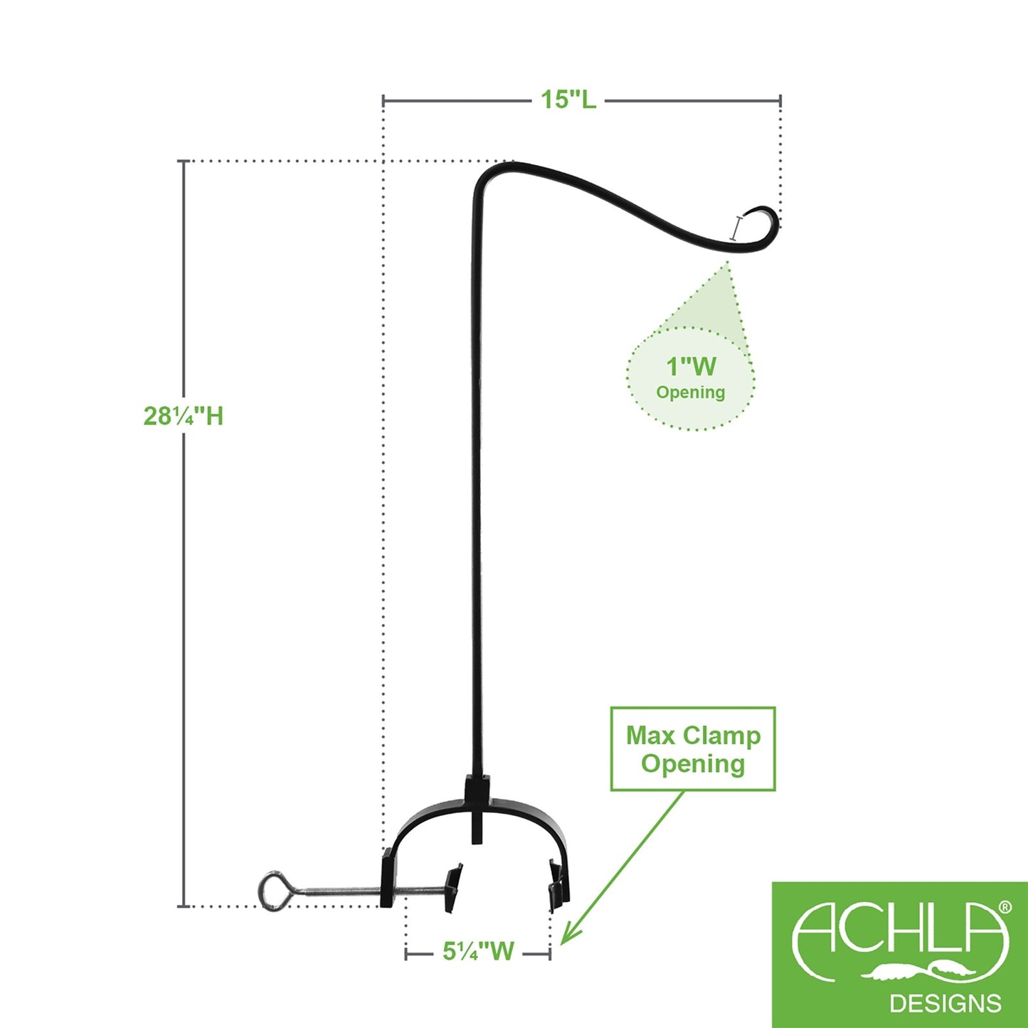 ACHLA Shepherd's Hook with Over Railing Bracket | Wrought Iron Black Powdercoat | Porch & Deck for Birdfeeders, Lanterns, String Lights | Model TSW-03