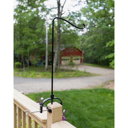 ACHLA Shepherd's Hook with Over Railing Bracket | Wrought Iron Black Powdercoat | Porch & Deck for Birdfeeders, Lanterns, String Lights | Model TSW-03