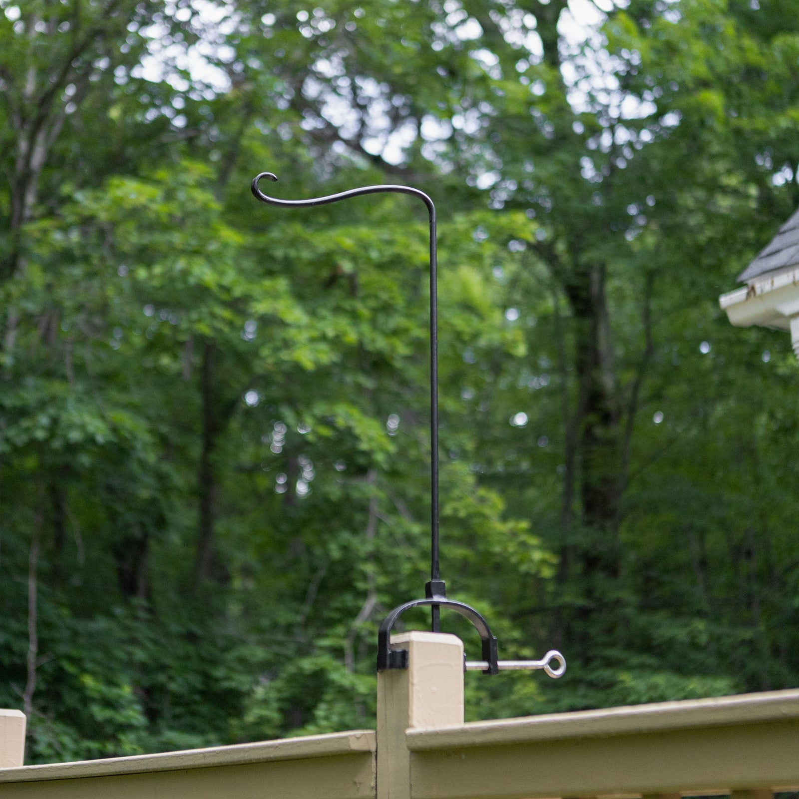 ACHLA Shepherd's Hook with Over Railing Bracket | Wrought Iron Black Powdercoat | Porch & Deck for Birdfeeders, Lanterns, String Lights | Model TSW-03