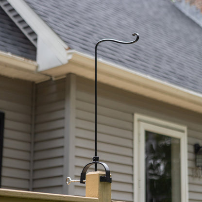 ACHLA Shepherd's Hook with Over Railing Bracket | Wrought Iron Black Powdercoat | Porch & Deck for Birdfeeders, Lanterns, String Lights | Model TSW-03