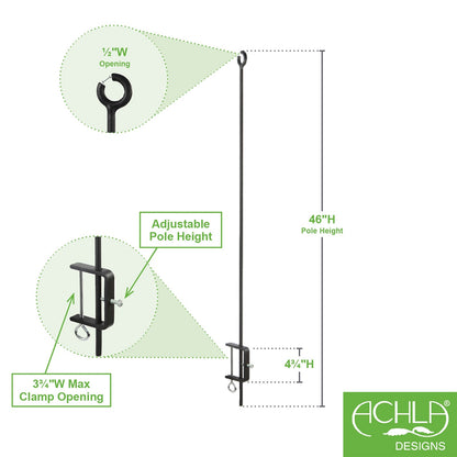 ACHLA O-Hook Railing Pole for String Lights | Black Powdercoat Wrought Iron | Porch & Deck String Light Support | 46 in H, Set of 2 | Model TSW-04-2