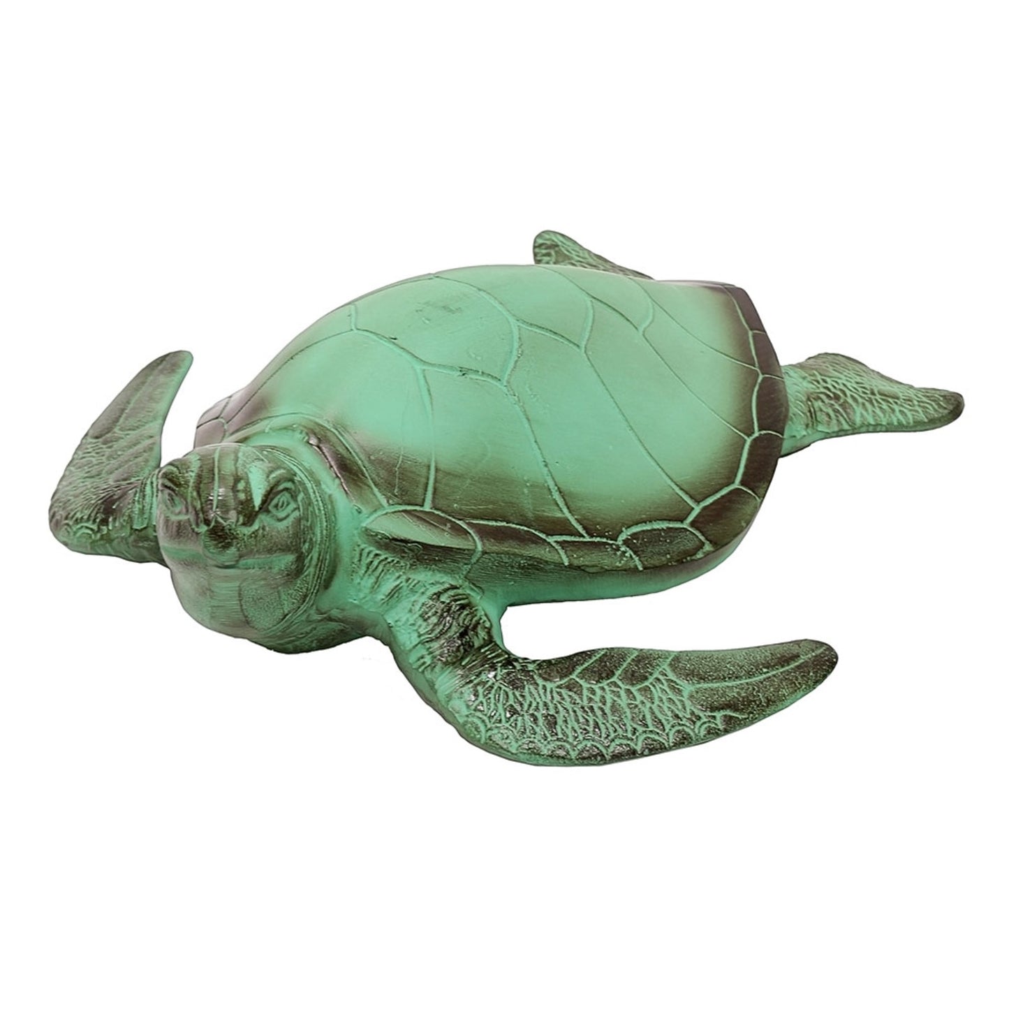 ACHLA Sea Turtle Garden Ornament | Green Patina Aluminum | Patio & Garden Decor | 16.5 x 15.5 x 5.5 in | Model TUR-01