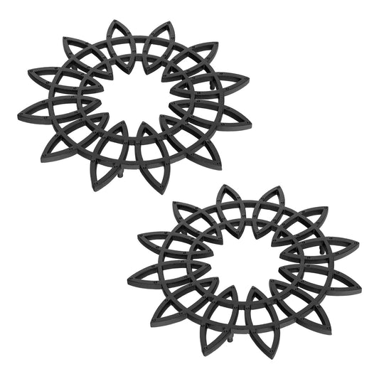 ACHLA 12in Flower Wrought Iron Trivet Set of 2 | Black Powdercoat Cast Iron | Indoor & Outdoor Plant Stand | 12 x 12 x 1 in | Model TWI-06L-2