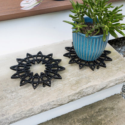 ACHLA 8in Wrought Iron Trivet Set of 2 | Black Powdercoat Cast Iron | Indoor & Outdoor Plant Stand & Table Protector | 8 x 8 x 1 in | Model TWI-06S-2