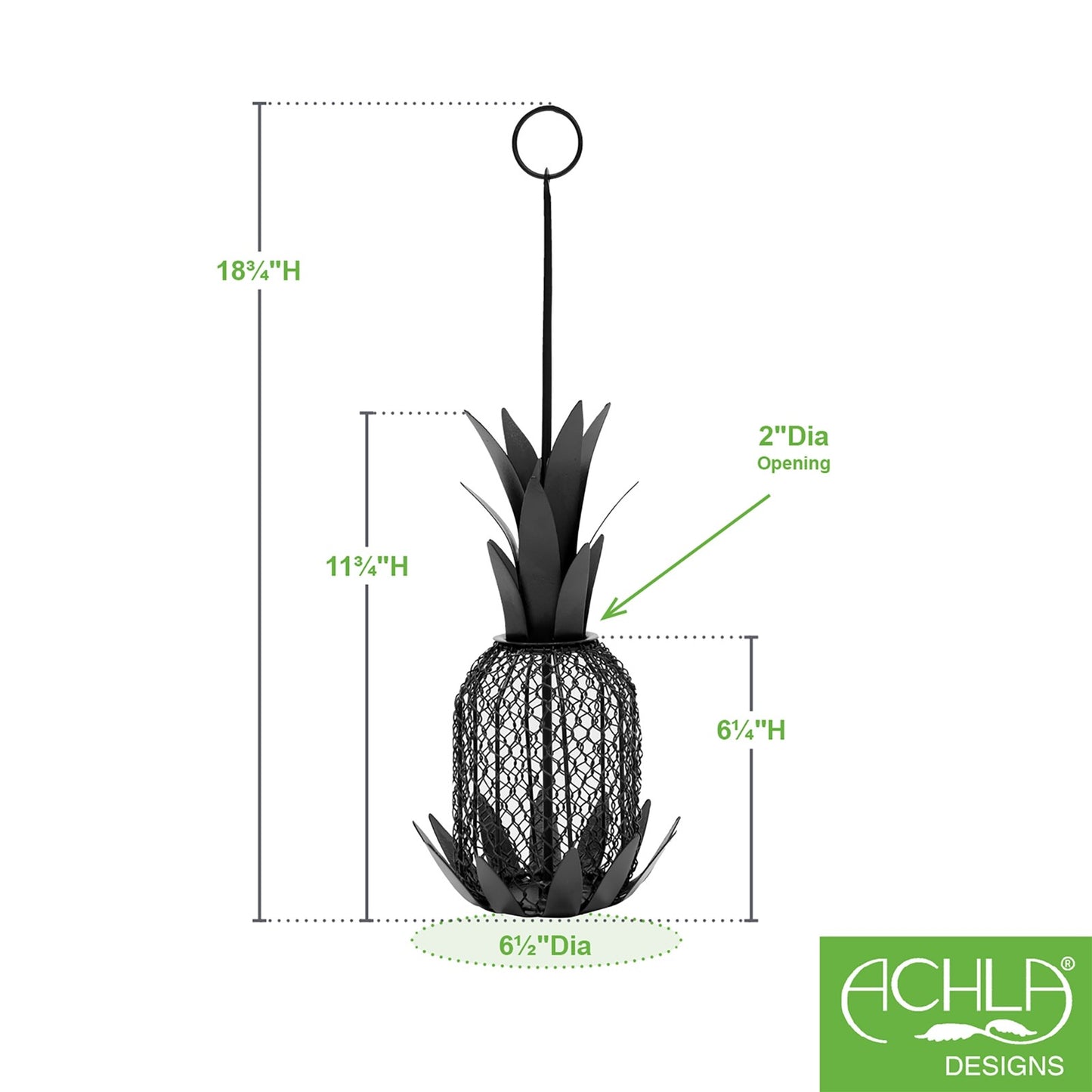 ACHLA Pineapple Bird Feeder 8in | Black Powder-Coated Steel Wire Mesh | Outdoor Garden & Backyard | 8 x 8 x 18 in | Model VBF-01