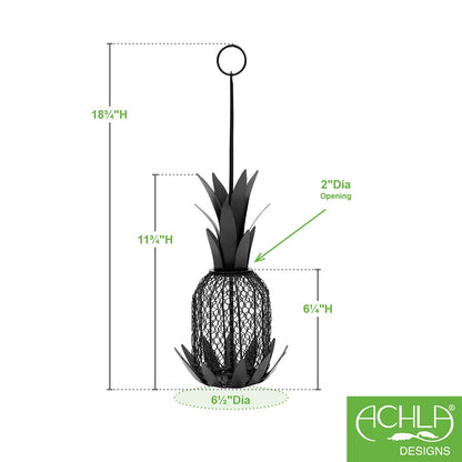 ACHLA Pineapple Bird Feeder 8in | Black Powder-Coated Steel Wire Mesh | Outdoor Garden & Backyard | 8 x 8 x 18 in | Model VBF-01