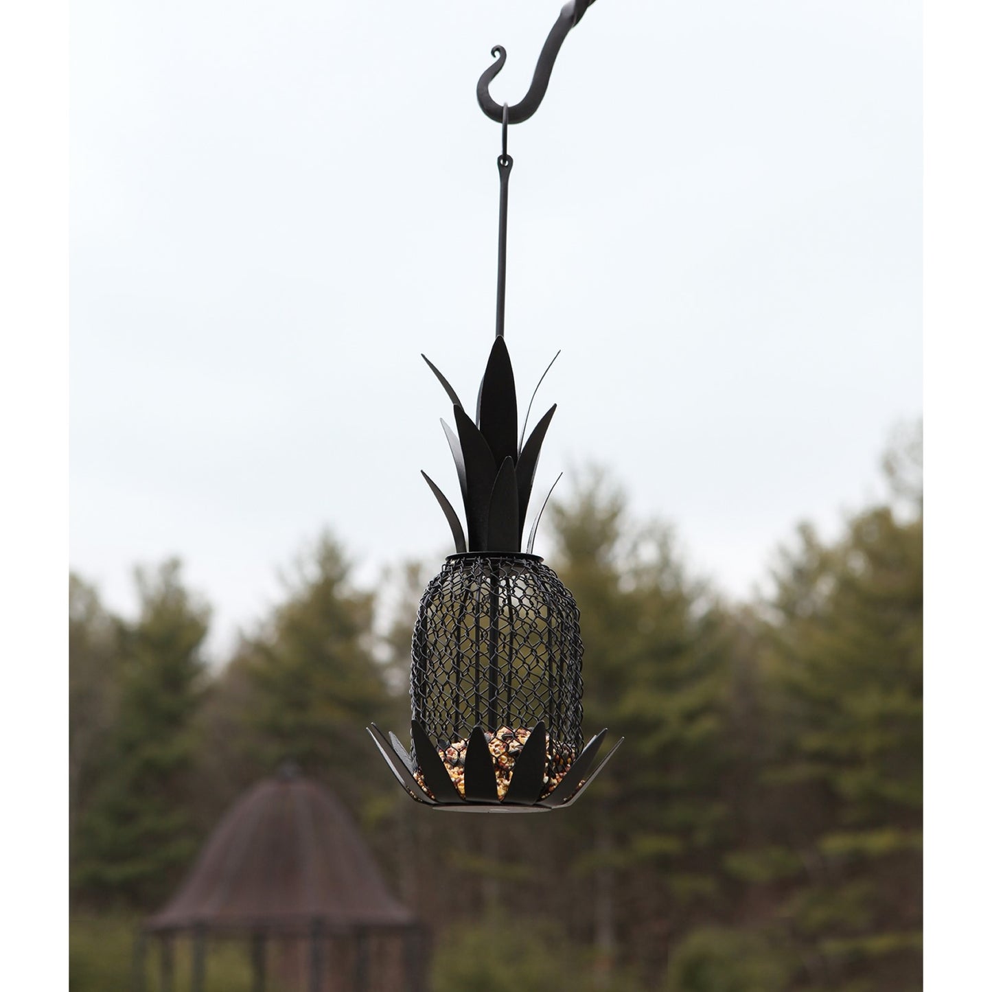 ACHLA Pineapple Bird Feeder 8in | Black Powder-Coated Steel Wire Mesh | Outdoor Garden & Backyard | 8 x 8 x 18 in | Model VBF-01