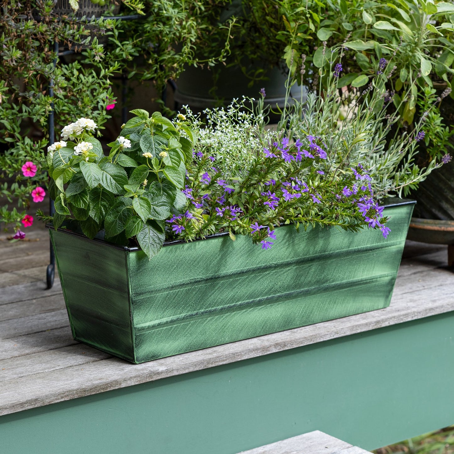 ACHLA Williamsburg Galvanized Tin Window Box Standard 24in | Verdigris Green Powder Coated Metal | Outdoor & Covered Porch Planter | Model VFB-05