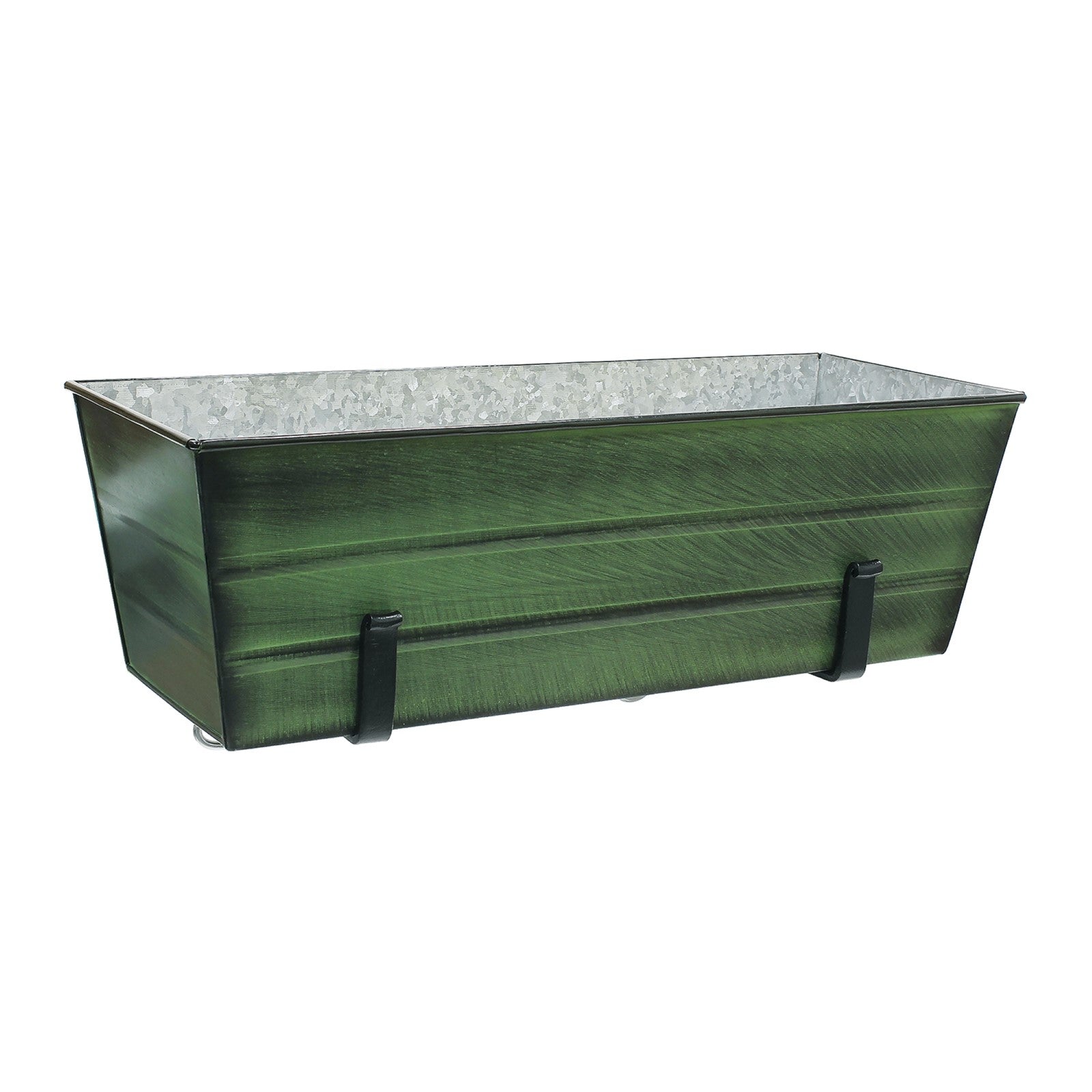 ACHLA Medium Green Flower Box with Clamp-On Brackets | Green Patina Galvanized Steel and Black Wrought Iron | Front Porch & Balcony | Model VFB-05-RM