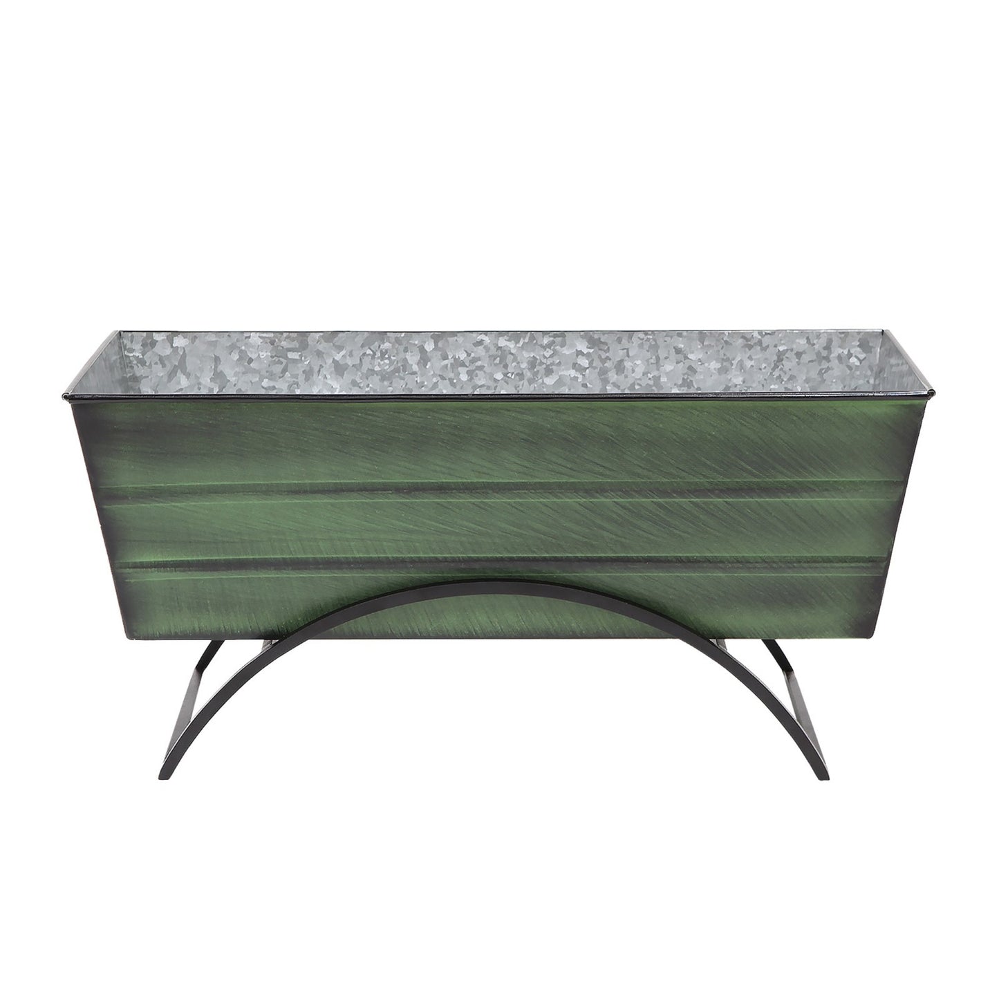 ACHLA Odette Medium Flower Planter Box with Stand | Green Patina Galvanized Steel and Black Wrought Iron | Patio & Balcony Container | Model VFB-05-S