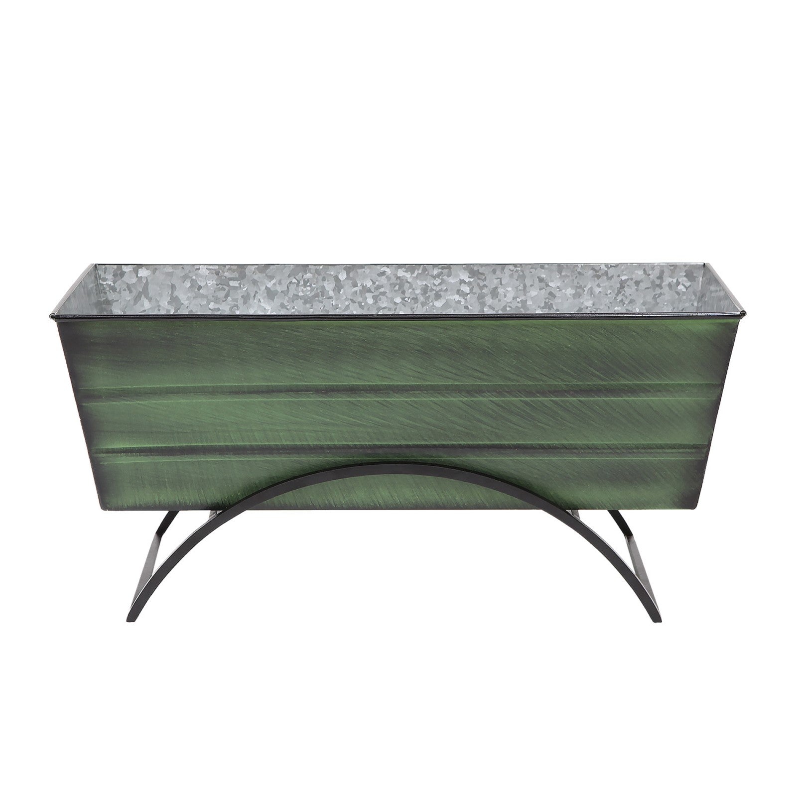 ACHLA Odette Medium Flower Planter Box with Stand | Green Patina Galvanized Steel and Black Wrought Iron | Patio & Balcony Container | Model VFB-05-S