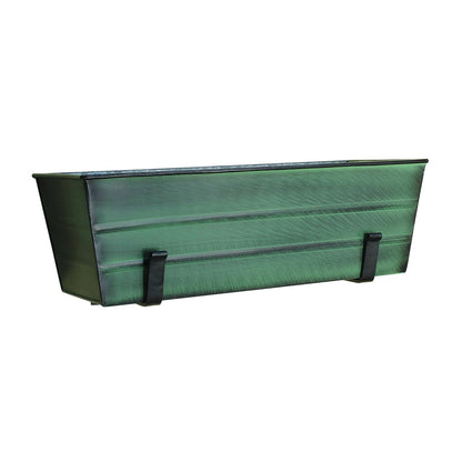 ACHLA Medium Flower Box with Wall Brackets | Green Patina Galvanized Steel and Black Wrought Iron | Front Porch & Balcony Planter | Model VFB-05-WM