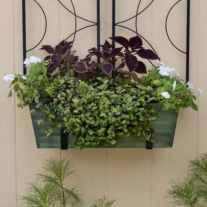 ACHLA Medium Flower Box with Wall Brackets | Green Patina Galvanized Steel and Black Wrought Iron | Front Porch & Balcony Planter | Model VFB-05-WM