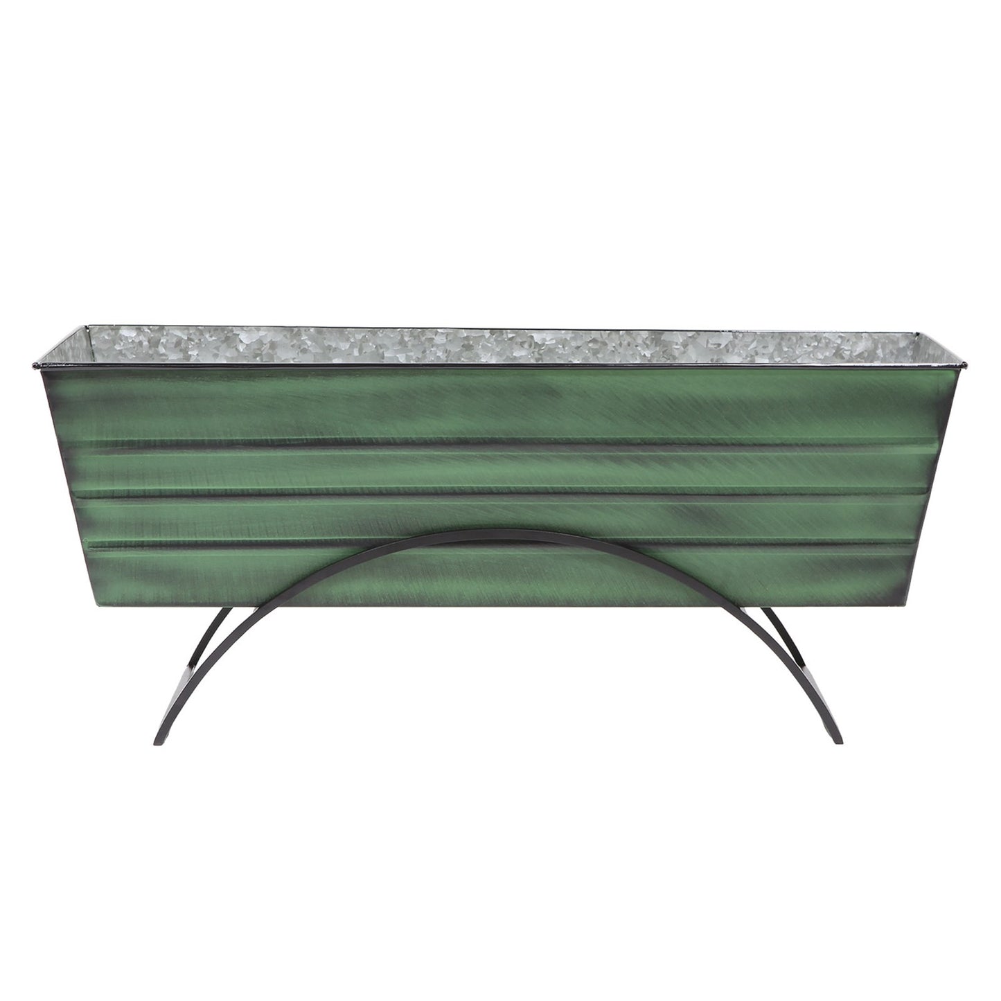 ACHLA Odette Large Flower Box Stand | Green Patina Galvanized Steel and Black Wrought Iron | Patio & Balcony Container Gardening | Model VFB-06-S