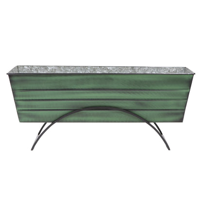 ACHLA Odette Large Flower Box Stand | Green Patina Galvanized Steel and Black Wrought Iron | Patio & Balcony Container Gardening | Model VFB-06-S