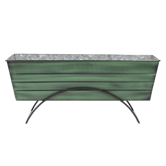 ACHLA Odette Large Flower Box Stand | Green Patina Galvanized Steel and Black Wrought Iron | Patio & Balcony Container Gardening | Model VFB-06-S