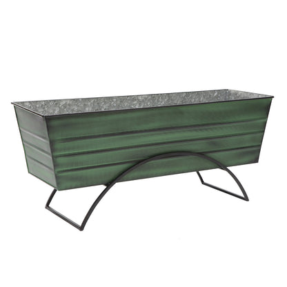 ACHLA Odette Large Flower Box Stand | Green Patina Galvanized Steel and Black Wrought Iron | Patio & Balcony Container Gardening | Model VFB-06-S