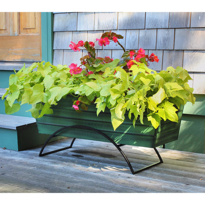 ACHLA Odette Large Flower Box Stand | Green Patina Galvanized Steel and Black Wrought Iron | Patio & Balcony Container Gardening | Model VFB-06-S