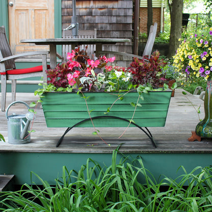 ACHLA Odette Large Flower Box Stand | Green Patina Galvanized Steel and Black Wrought Iron | Patio & Balcony Container Gardening | Model VFB-06-S