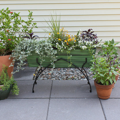 ACHLA Bella 36in Flower Box Stand | Art Deco Green Patina Galvanized Steel and Black Wrought Iron | Patio & Balcony Planter | Model VFB-06-S2
