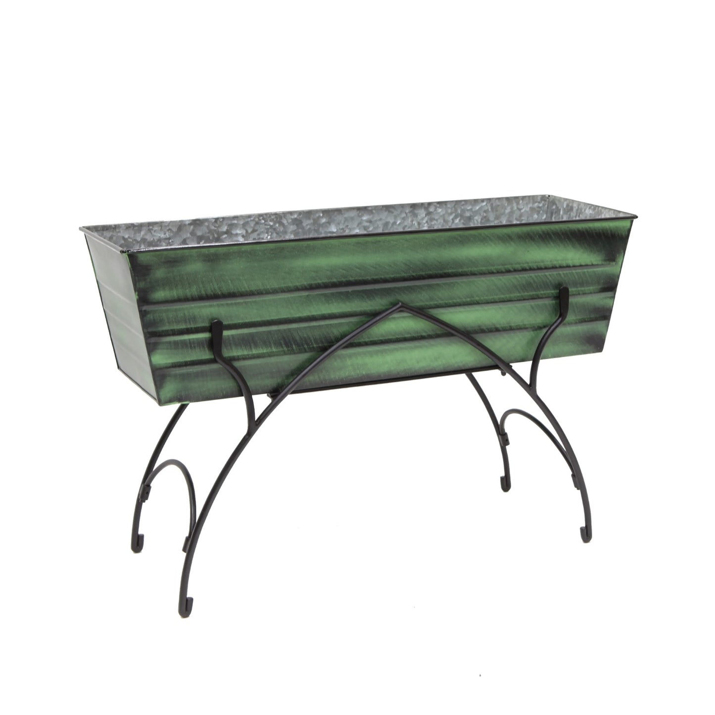ACHLA Bella 36in Flower Box Stand | Art Deco Green Patina Galvanized Steel and Black Wrought Iron | Patio & Balcony Planter | Model VFB-06-S2