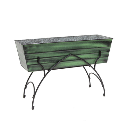 ACHLA Bella 36in Flower Box Stand | Art Deco Green Patina Galvanized Steel and Black Wrought Iron | Patio & Balcony Planter | Model VFB-06-S2
