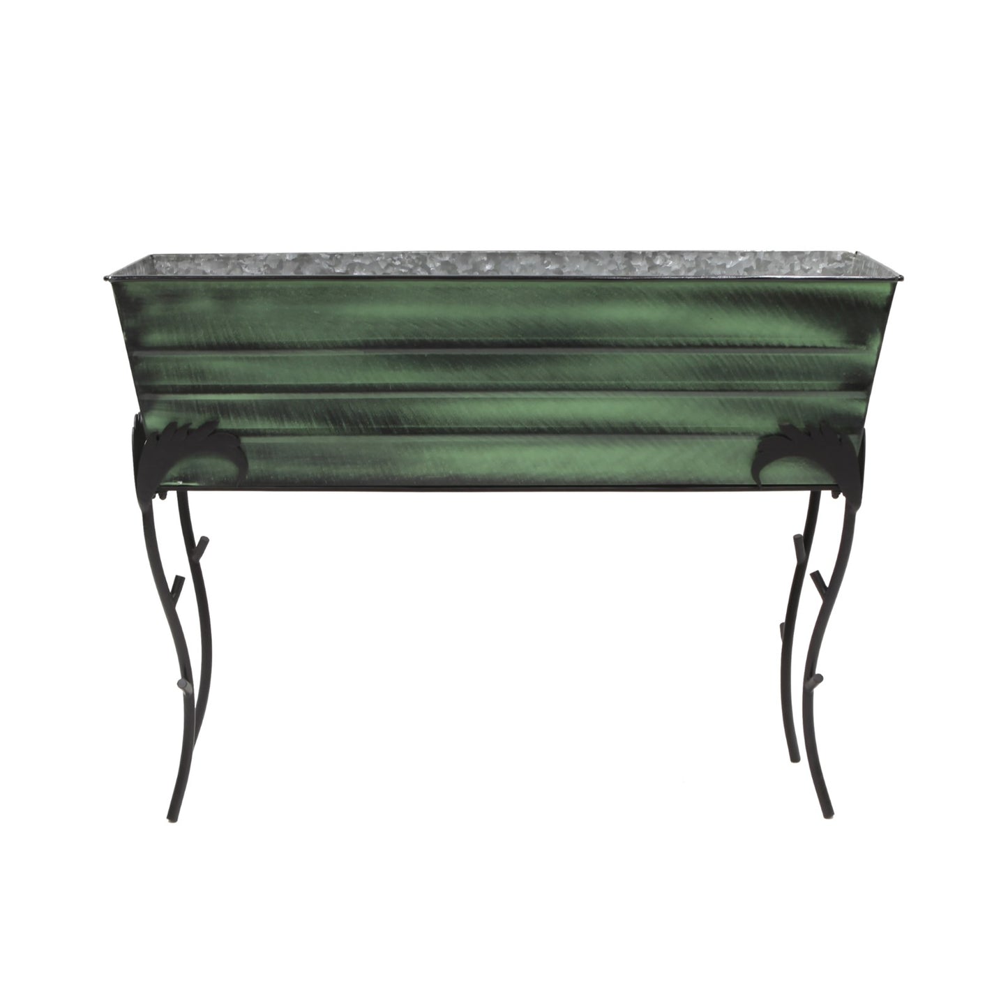 ACHLA Flora 36in Flower Box Stand | Green Patina Galvanized Steel and Black Wrought Iron | Patio & Balcony Planter | Model VFB-06-S3