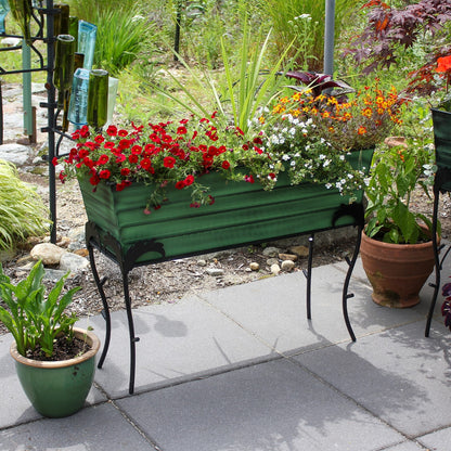 ACHLA Flora 36in Flower Box Stand | Green Patina Galvanized Steel and Black Wrought Iron | Patio & Balcony Planter | Model VFB-06-S3